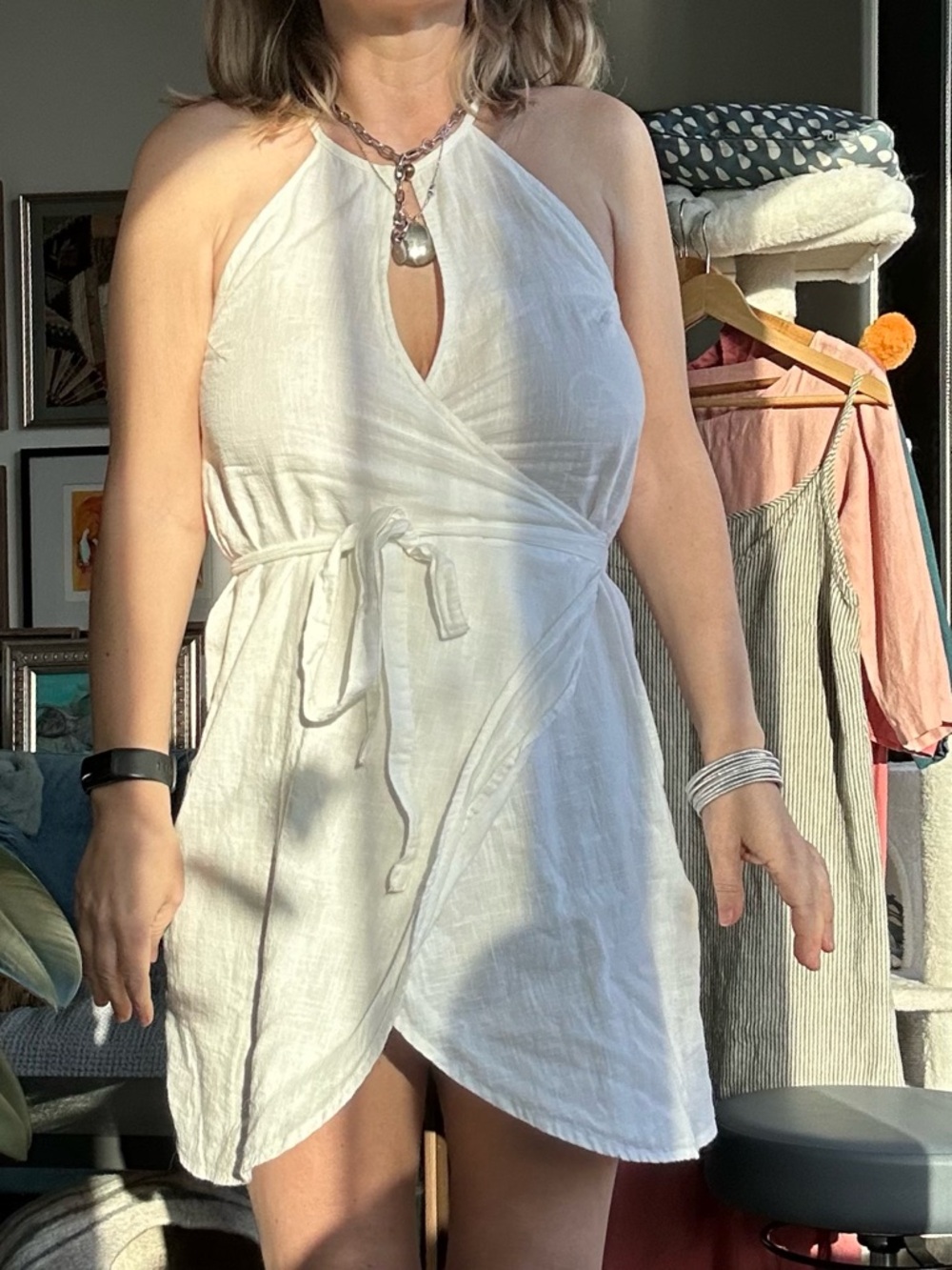 Billabong White Halter Wrap Cotton Dress 1